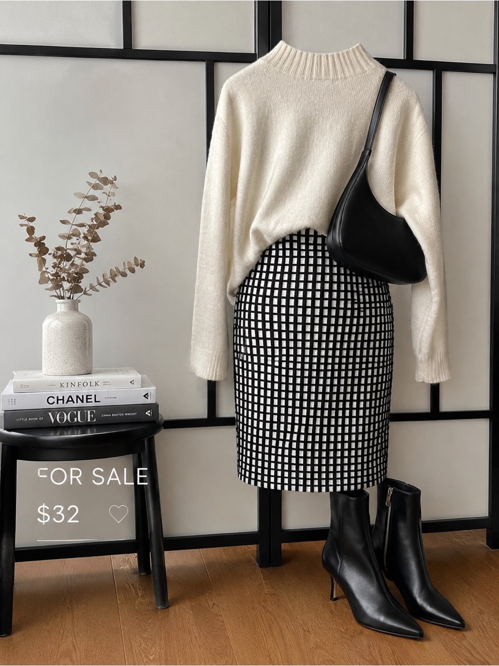 J.Crew The Pencil Skirt Size 8 Black White Grid Print Pencil Skirt